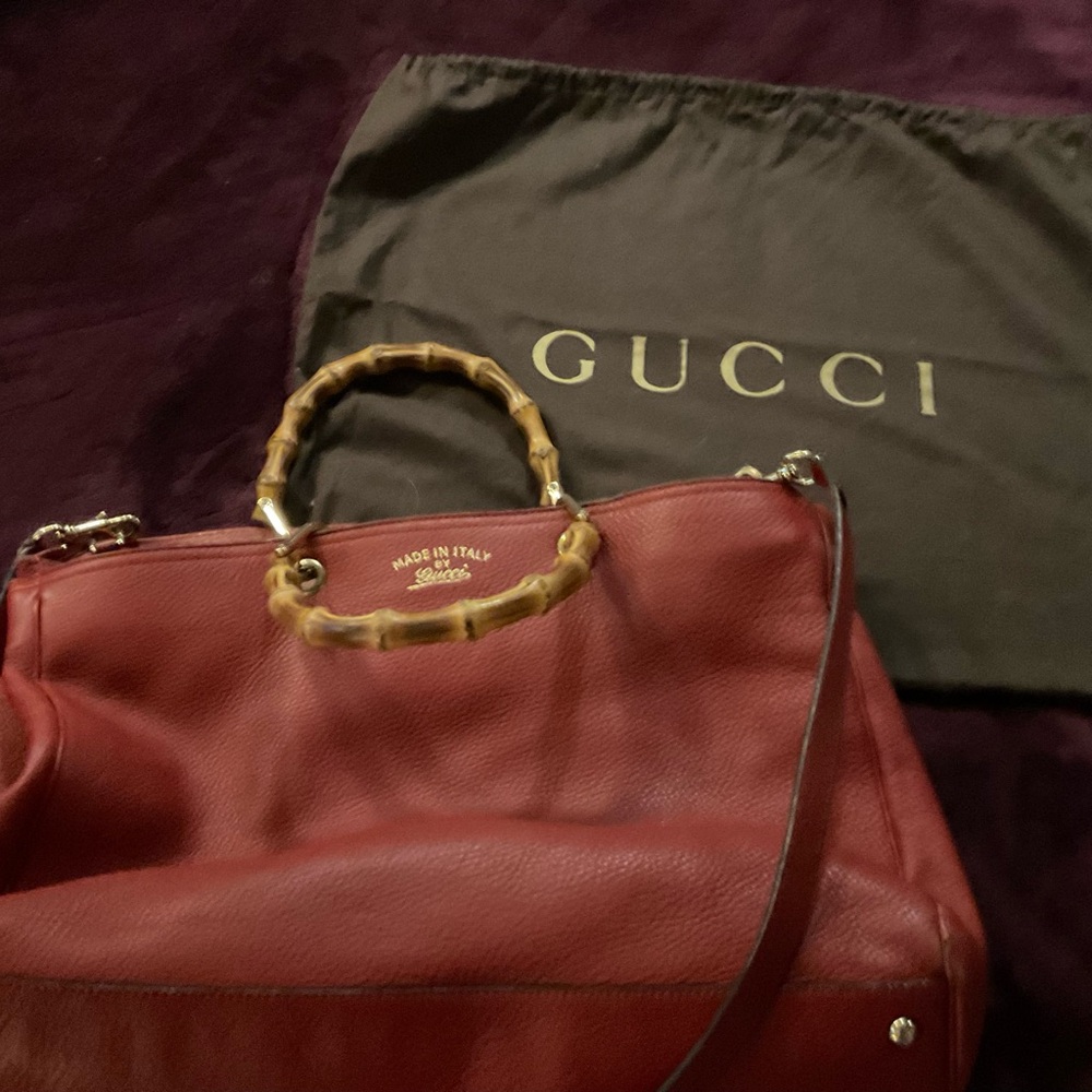 Gucci Red Leather Bamboo Shoulder Bag